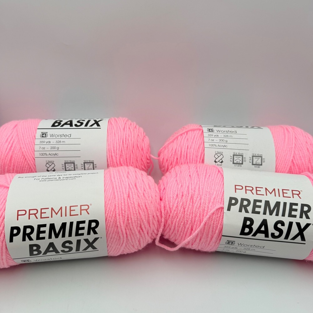 Premier Basix Worsted Yarn 4 Skeins Pink 1115-08 100% Acrylic 7oz 359yd Each